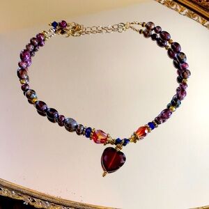 Pretty Handmade Heart Necklace Crystal and Beads